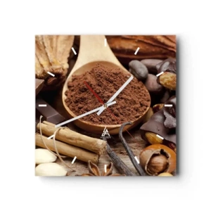 Horloge murale - Pendule murale - Une cuillerée d'ingrédients à base de cacao et de chocolat dans un arrangement rustique - 30x30cm - La meilleure pour les chagrins - Décoration murale moderne pour le salon et la chambre ARTTOR