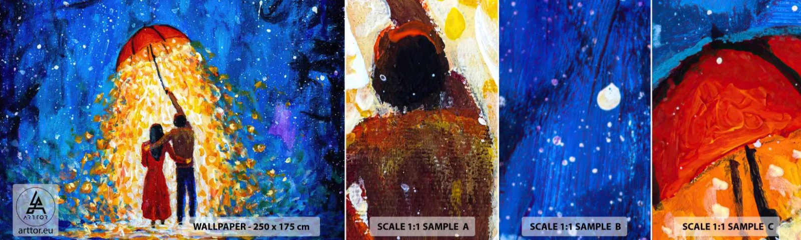 Échantillon De Papier Peint Standard Eco - La magie d'une soirée pluvieuse ? - Romantique, Couple, Amour - 100x30 cm