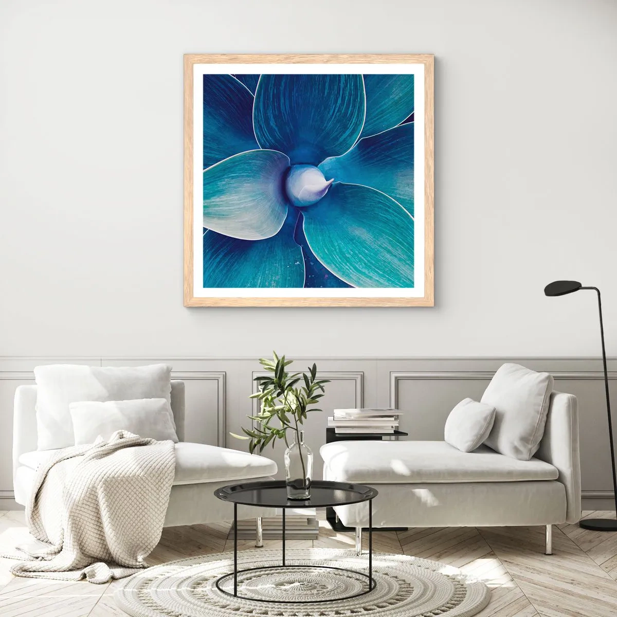 Affiche dans un chêne clair - Poster - Le bleu du ciel - 60x60 cm