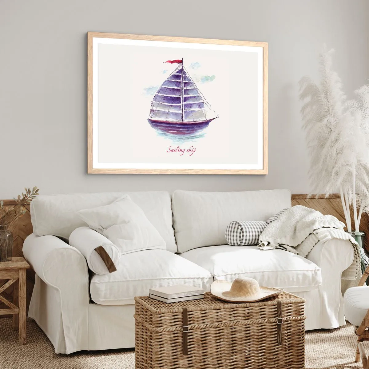 Affiche dans un chêne clair - Poster - Plein de voiles et d’eau calme - 50x40 cm