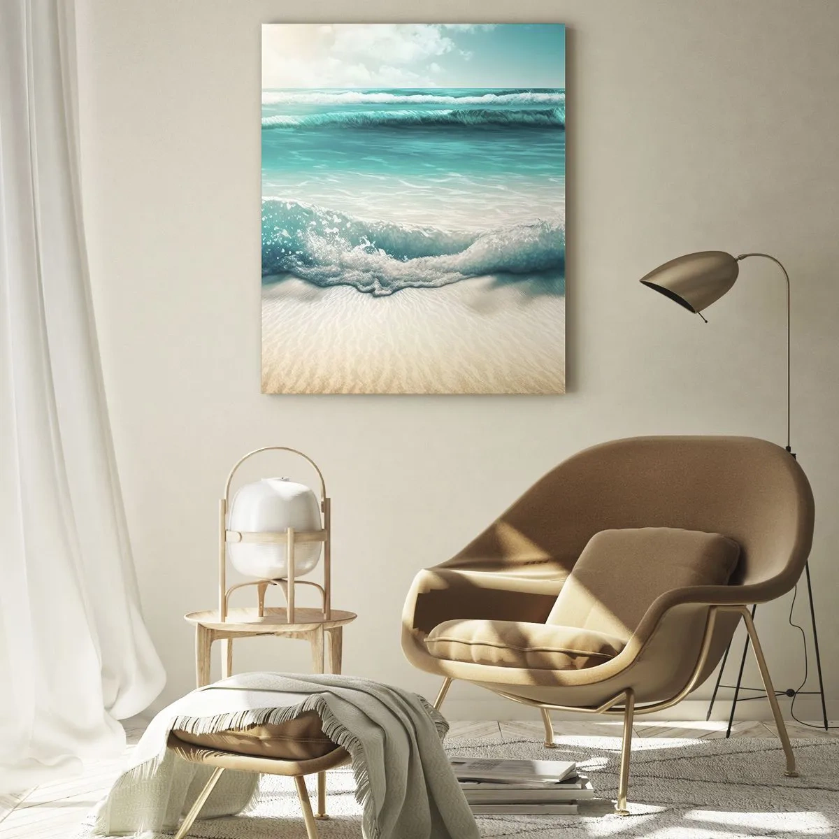 Impression sur verre - Image sur verre - Vagues de l'océan sur une plage de sable clair - 80x120cm - La paix de l'océan - Décoration murale moderne pour le salon et la chambre ARTTOR