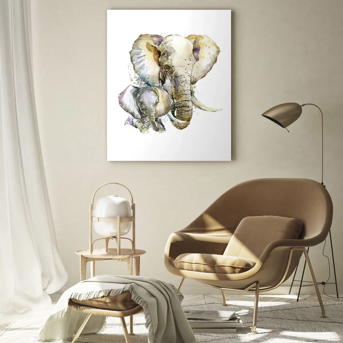 Impression sur verre - Image sur verre - Éléphants à l'aquarelle aux couleurs subtiles - 80x120cm - Rien ne peut égaler maman - Décoration murale moderne pour le salon et la chambre ARTTOR