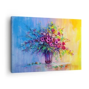Impression sur toile - Image sur toile - Un bouquet de fleurs colorées dans un vase sur un fond dégradé - 70x50cm - Cadeau d'été de la prairie - Décoration murale moderne pour le salon et la chambre ARTTOR