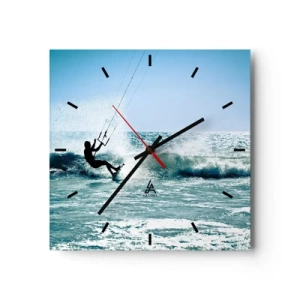 Horloge murale - Pendule murale - Kitesurfeur sur une vague en plein soleil - 30x30cm - On se laisse emporter - Décoration murale moderne pour le salon et la chambre ARTTOR