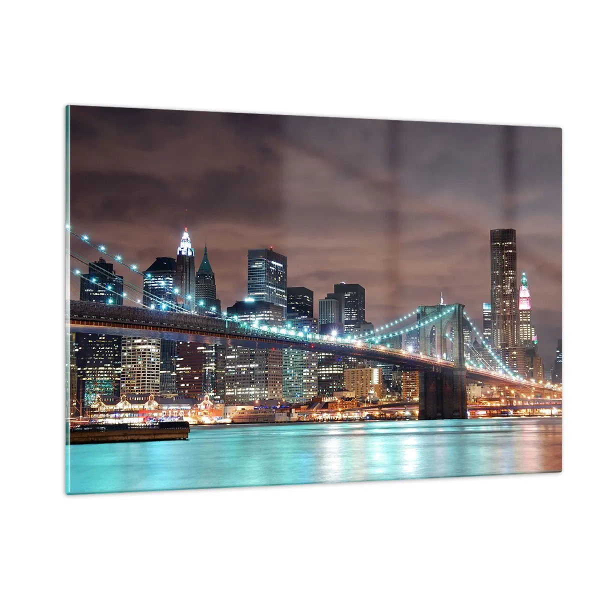 Impression sur verre - Image sur verre - Panorama nocturne de la ville avec le pont illuminé - 120x80cm - Lumières des grandes villes - Décoration murale moderne pour le salon et la chambre ARTTOR