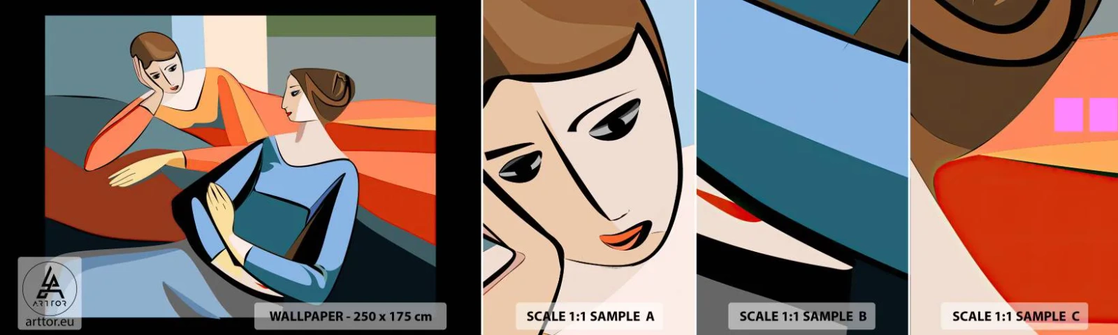 Échantillon de Papier Peint Autocollant Deluxe Sticker - Un moment de confiance - Cubisme, Portrait, Femmes - 100x30 cm