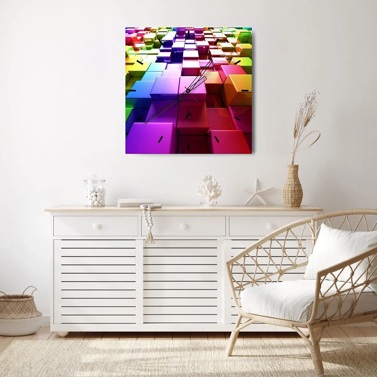 Horloge murale - Pendule murale - Collaboration Op art dans une équipe - 40x40 cm