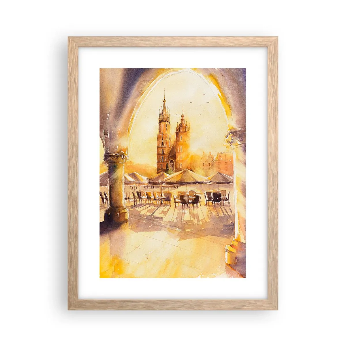 Affiche dans un chêne clair - Poster - À l'est, sur la place du marché de Cracovie - 30x40 cm