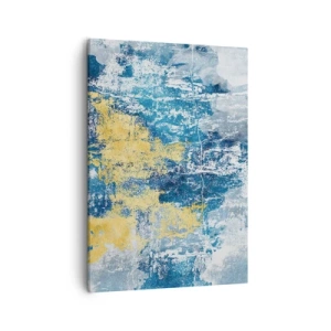 Impression sur toile - Image sur toile - Abstraction dans les tons de bleu et de jaune - 50x70cm - Abstraction du temps - Décoration murale moderne pour le salon et la chambre ARTTOR