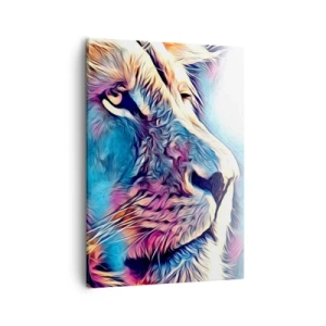 Impression sur toile - Image sur toile - Portrait d'un lion aux couleurs vives et abstraites - 50x70cm - L'intelligence de la nature - Décoration murale moderne pour le salon et la chambre ARTTOR
