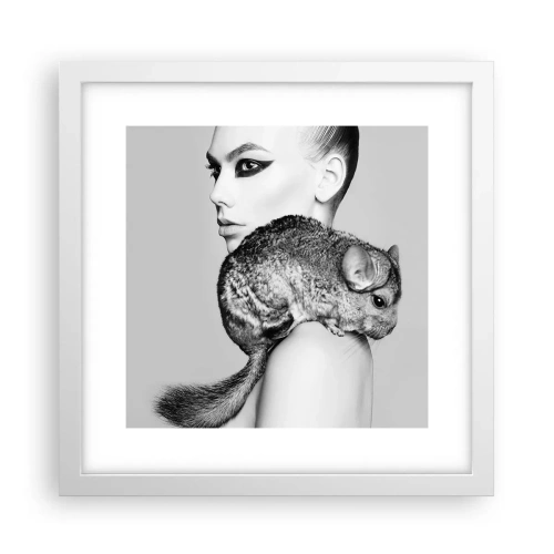 Affiche dans un cadre blanc - Poster - Dame au chinchilla - 30x30 cm