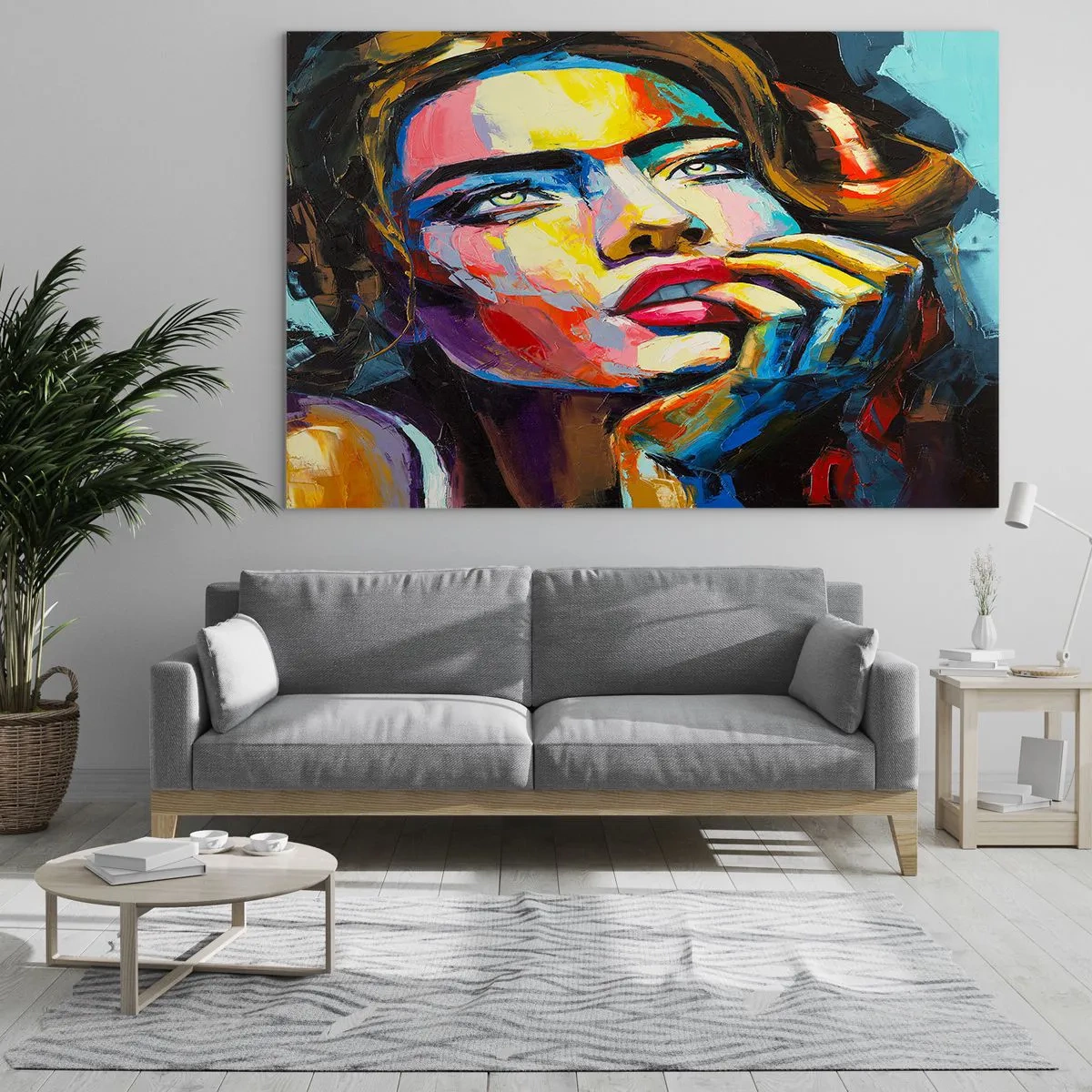 Impression sur verre - Image sur verre - Portrait d'une femme aux couleurs abstraites intenses - 100x70cm - Les rêves volent dans le ciel comme des oiseaux - Décoration murale moderne pour le salon et la chambre ARTTOR