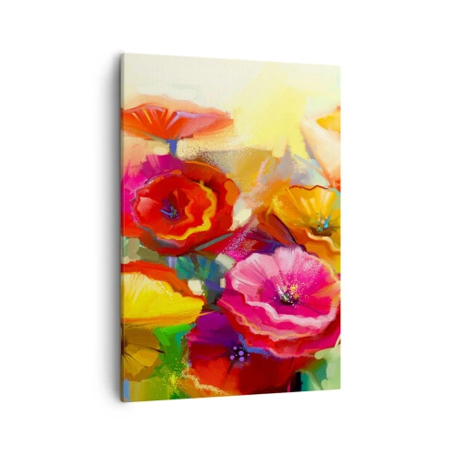 Impression sur toile - Image sur toile - Fleurs abstraites colorées sur fond clair - 50x70cm - Pas seulement rouge - Décoration murale moderne pour le salon et la chambre ARTTOR