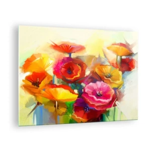 Impression sur verre - Image sur verre - Des coquelicots colorés aux couleurs vives - 70x50cm - Pas seulement rouge - Décoration murale moderne pour le salon et la chambre ARTTOR