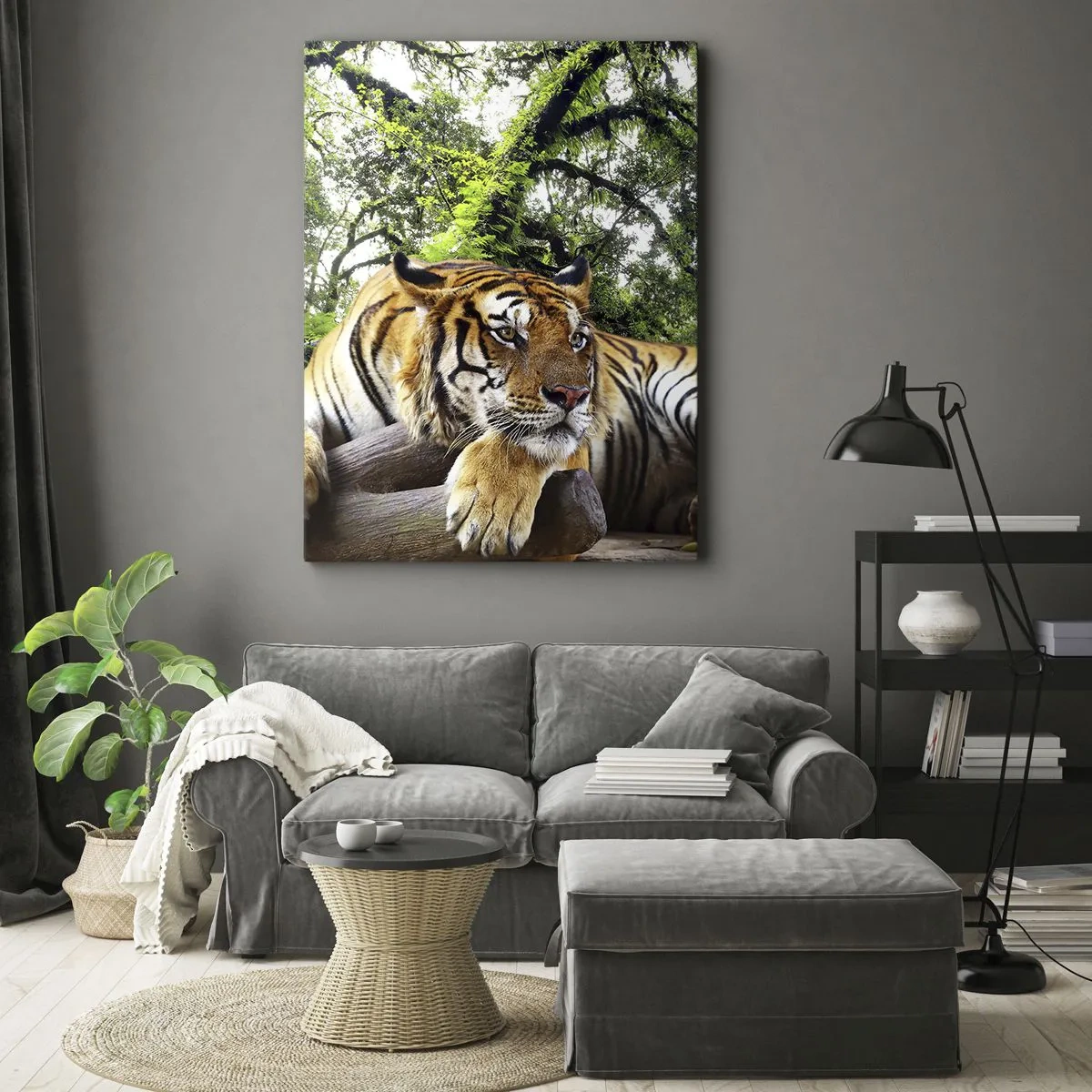 Impression sur toile - Image sur toile - Un tigre se reposant dans une forêt tropicale - 80x120cm - Cordialement - Décoration murale moderne pour le salon et la chambre ARTTOR