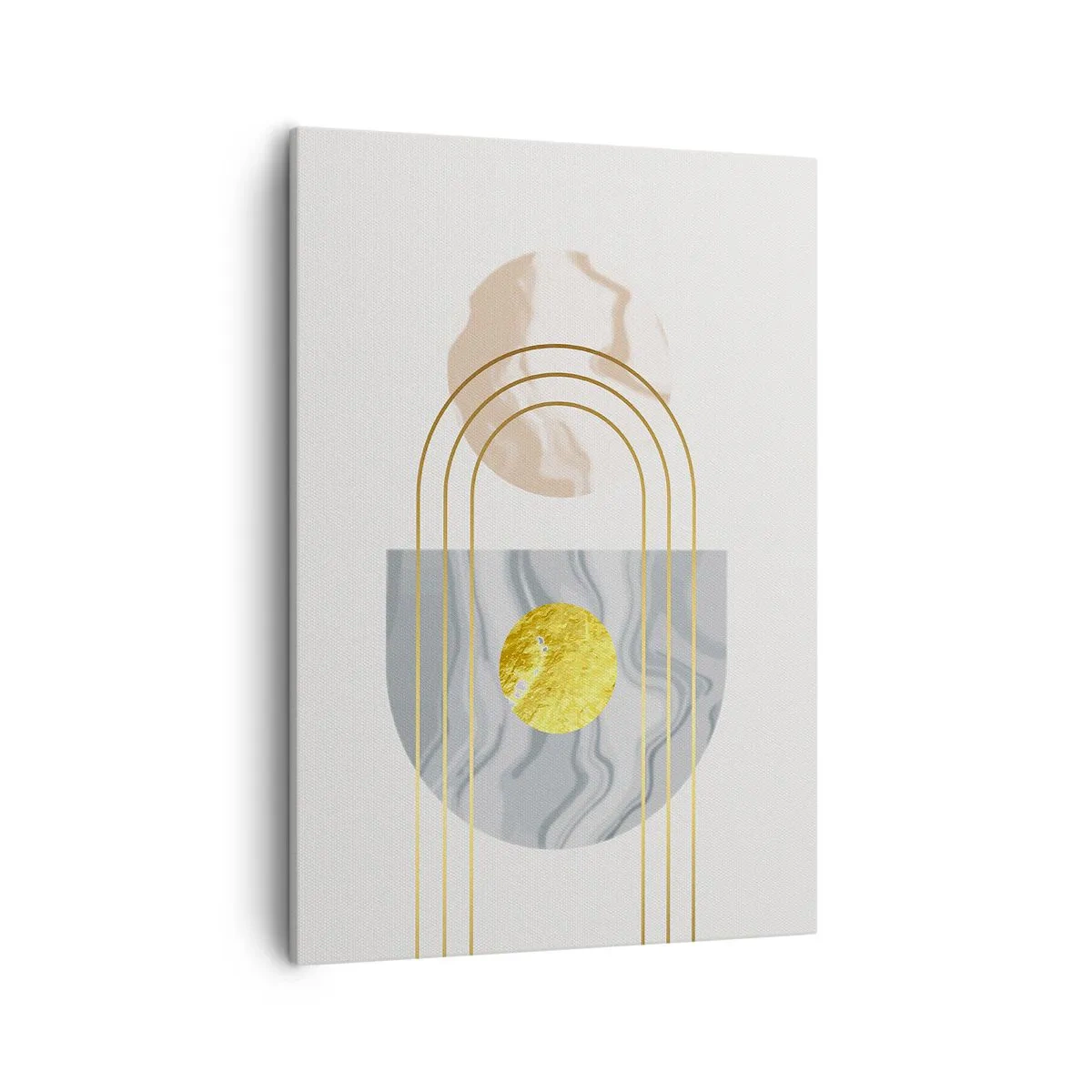 Impression sur toile - Image sur toile - Composition abstraite avec des cercles et des lignes dorées sur fond clair. - 50x70cm - Clareté et brillance - Décoration murale moderne pour le salon et la chambre ARTTOR