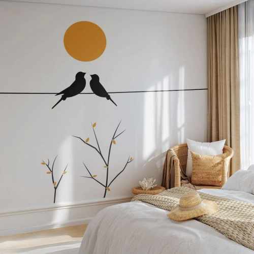 Papier Peint Photo Premium Sand - Soirée pour rossignols - Abstraction, Des oiseaux, Graphique - 500x350 cm