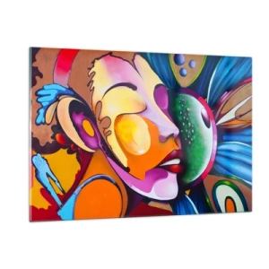 Impression sur verre - Image sur verre - Abstraction colorée de visages dans le style street art - 120x80cm - Toucher avec la couleur - Décoration murale moderne pour le salon et la chambre ARTTOR