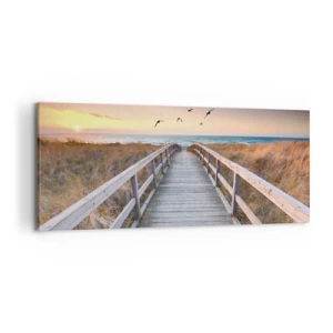 Impression sur toile - Image sur toile - Jetée en bois menant à la plage au coucher du soleil - 120x50cm - Envol des espaces - Décoration murale moderne pour le salon et la chambre ARTTOR