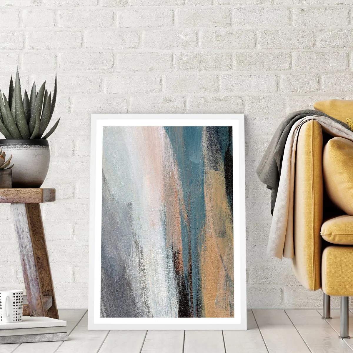 Affiche dans un cadre blanc - Poster - Abstraction : paysage nordique - 50x70 cm