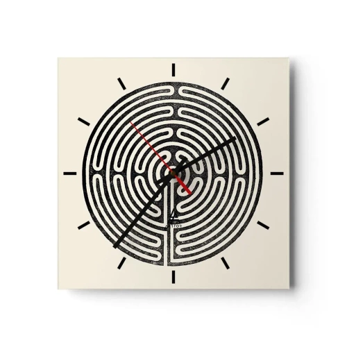 Horloge murale - Pendule murale - Labyrinthe circulaire noir et blanc sur fond clair - 30x30cm - Ordre mystérieux - Décoration murale moderne pour le salon et la chambre ARTTOR