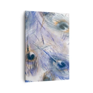 Impression sur toile - Image sur toile - Un motif avec des plumes de paon dans des tons de bleu et d'or - 70x100cm - Composition de paon - Décoration murale moderne pour le salon et la chambre ARTTOR