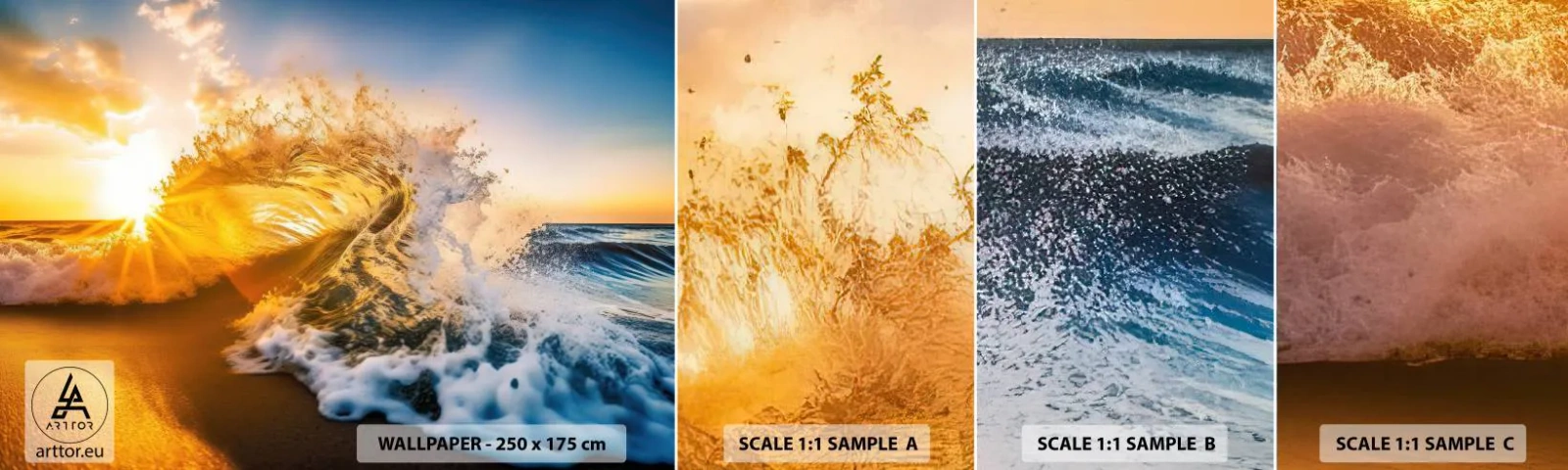 Échantillon de Papier Peint Autocollant Deluxe Sticker - S'amuser dans le sable - Vague, Mer, Eau - 100x30 cm