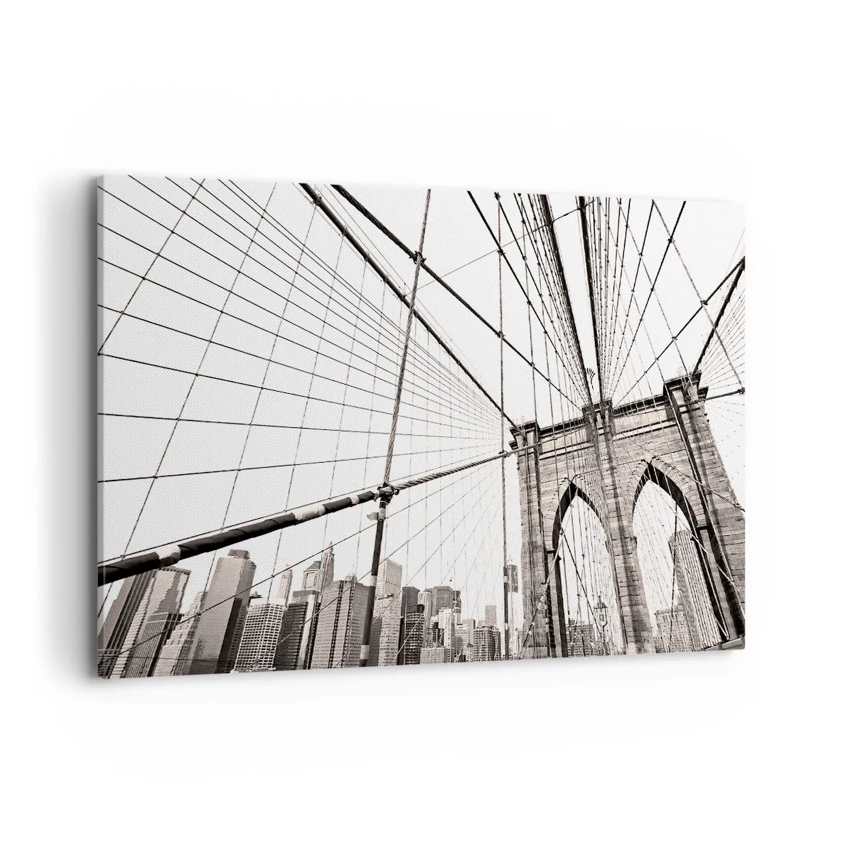 Impression sur toile - Image sur toile - Le pont de Brooklyn en monochrome - 120x80cm - Cathédrale New Yorkaise - Décoration murale moderne pour le salon et la chambre ARTTOR