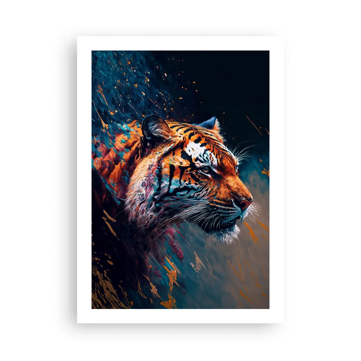 Affiche - Poster - Un portrait dynamique d'un tigre dans un style artistique - 50x70cm - Beauté sauvage - Décoration murale moderne pour le salon et la chambre ARTTOR