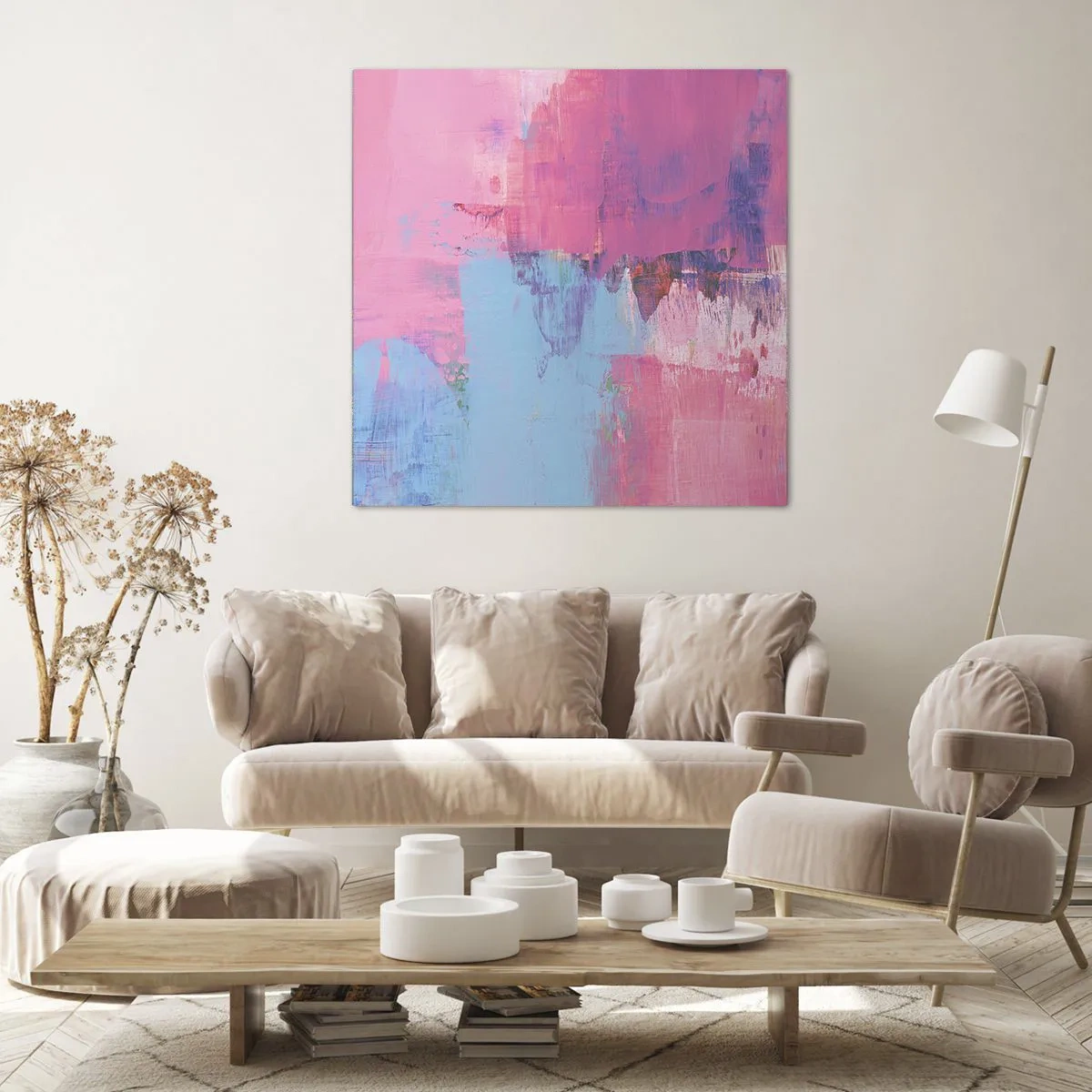 Impression sur toile - Image sur toile - Du rose, du bleu et une pincée de lumière - 30x30 cm