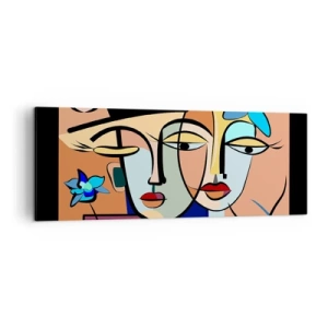 Impression sur toile - Image sur toile - Portraits cubistes aux couleurs vives avec un motif floral - 140x50cm - Le Rendez-vous de Picasso - Décoration murale moderne pour le salon et la chambre ARTTOR