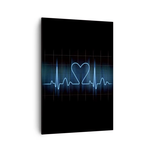 Impression sur toile - Image sur toile - Une ligne de vie avec un cœur sur un fond de surveillance médicale dans des tons bleus. - 70x100cm - Au rythme du cœur - Décoration murale moderne pour le salon et la chambre ARTTOR
