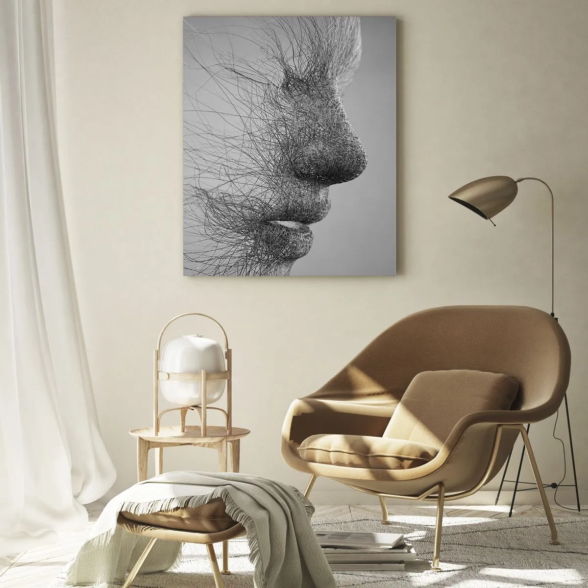 Impression sur verre - Image sur verre - Profil facial artistique créé avec des lignes délicates - 80x120cm - L'esprit du vent - Décoration murale moderne pour le salon et la chambre ARTTOR