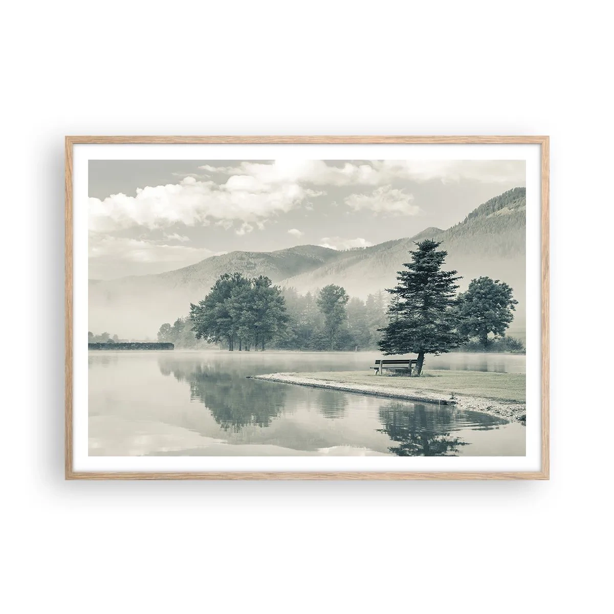 Affiche dans un chêne clair - Poster - Le lac dort encore - 100x70 cm