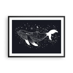 Affiche dans un cadre noir - Poster - Une illustration graphique d'une baleine dans un style de l'ère spatiale. - 70x50cm - Dans l'océan de l'univers - Décoration murale moderne pour le salon et la chambre ARTTOR