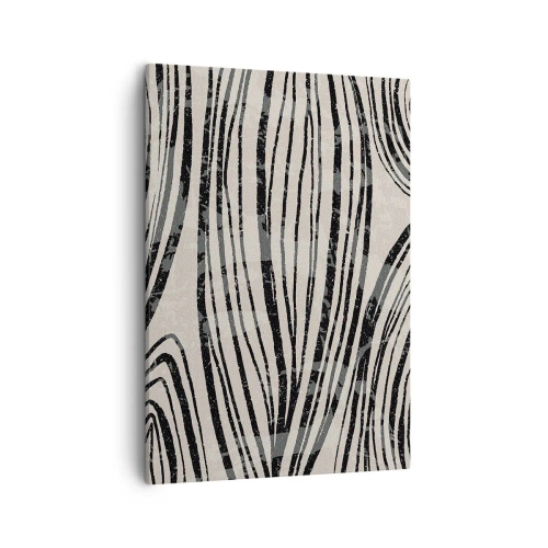 Impression sur toile - Image sur toile - Vagues abstraites dans des tons noirs et blancs - 50x70cm - Ligne de marécage - Décoration murale moderne pour le salon et la chambre ARTTOR