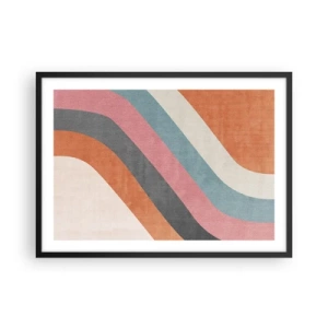 Affiche dans un cadre noir - Poster - Rayures rétro colorées - 70x50cm - Composition diagonale – mouvement - Décoration murale moderne pour le salon et la chambre ARTTOR