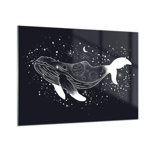 Impression sur verre - Image sur verre - Silhouette blanche graphique d'une baleine flottant dans l'espace - 100x70cm - Dans l'océan de l'univers - Décoration murale moderne pour le salon et la chambre ARTTOR