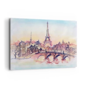 Impression sur toile - Image sur toile - Panorama aquarelle de Paris avec la Tour Eiffel au coucher du soleil - 120x80cm - La seule ville de ce type au monde - Décoration murale moderne pour le salon et la chambre ARTTOR