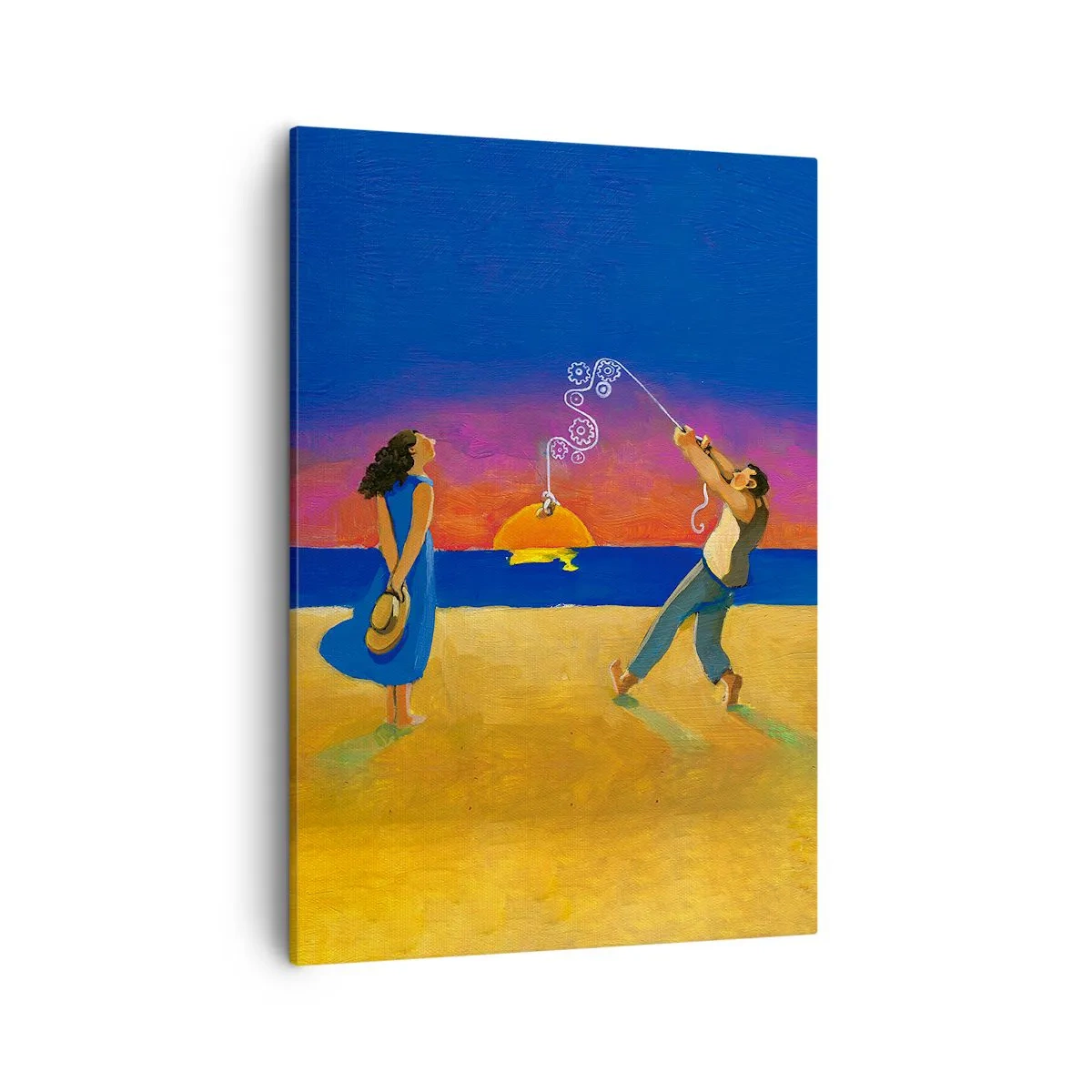 Impression sur toile - Image sur toile - Personnages au bord de la mer au coucher du soleil - 50x70cm - Plus qu'une étoile dans le ciel - Décoration murale moderne pour le salon et la chambre ARTTOR