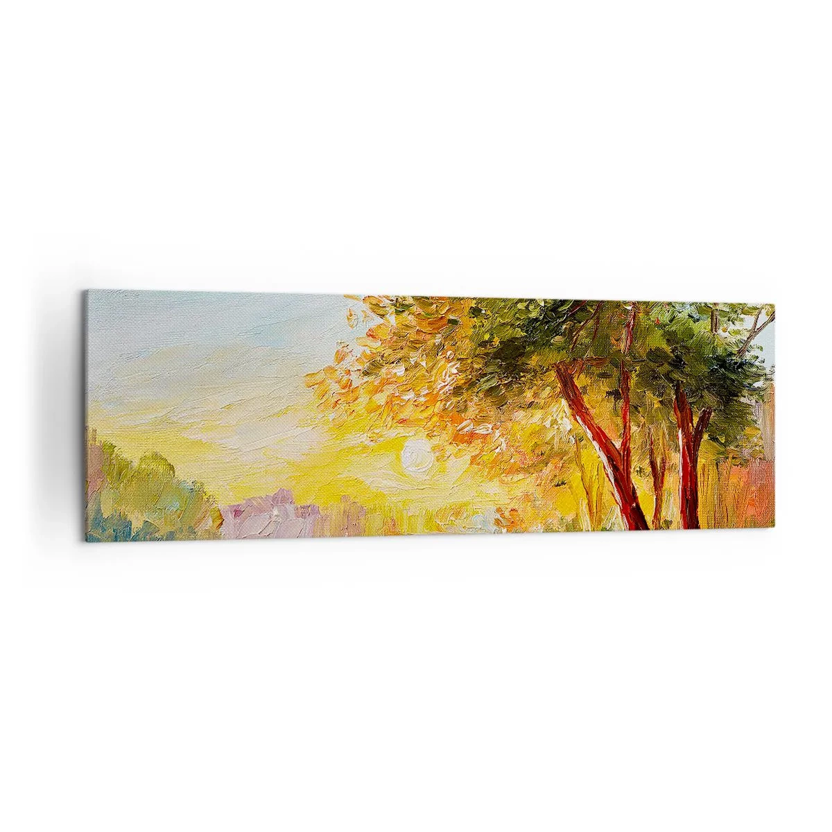 Impression sur toile - Image sur toile - Un paysage pittoresque avec une rivière et des arbres au coucher du soleil - 160x50cm - Et in Arcadia ego - Décoration murale moderne pour le salon et la chambre ARTTOR
