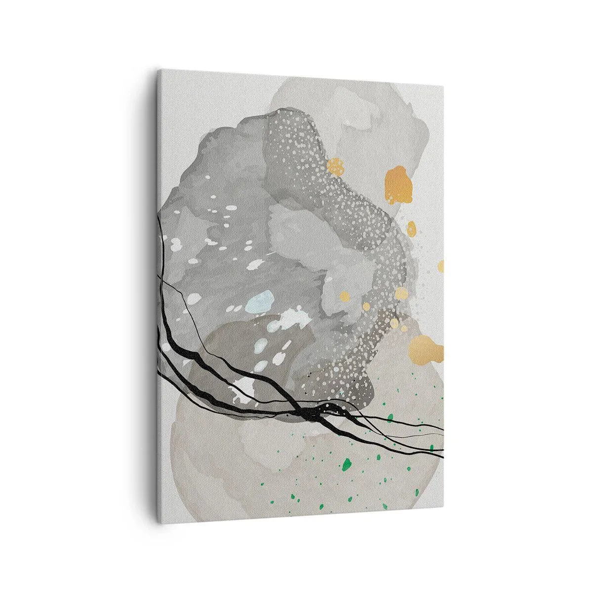 Impression sur toile - Image sur toile - Formes organiques dans des tons de gris avec des accents de noir et d'or - 50x70cm - Composition organique - Décoration murale moderne pour le salon et la chambre ARTTOR