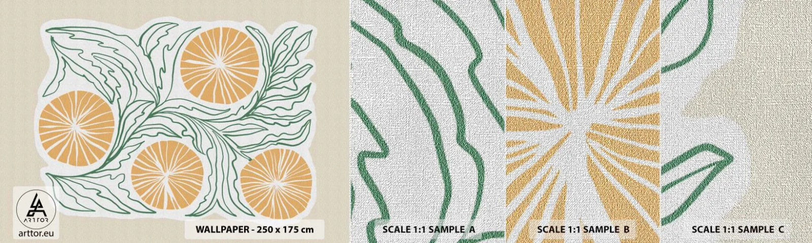 Échantillon de Papier Peint Premium Canvas - Ethnique avec une pointe d'abstraction - Bohème, Citron, Minimalisme - 100x30 cm