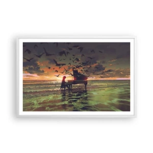 Affiche dans un cadre blanc - Poster - Concert pour piano et vagues - 91x61 cm