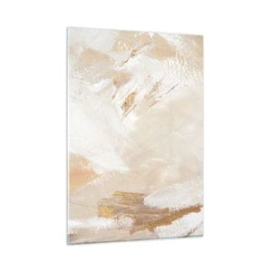 Impression sur verre - Image sur verre - Abstraction beige et blanche avec des accents dorés - 50x70cm - Composition pastel - Décoration murale moderne pour le salon et la chambre ARTTOR