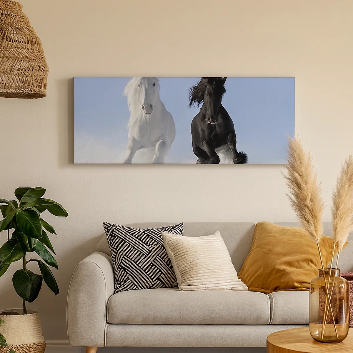 Impression sur toile - Image sur toile - Galop noir et blanc - 30x30 cm