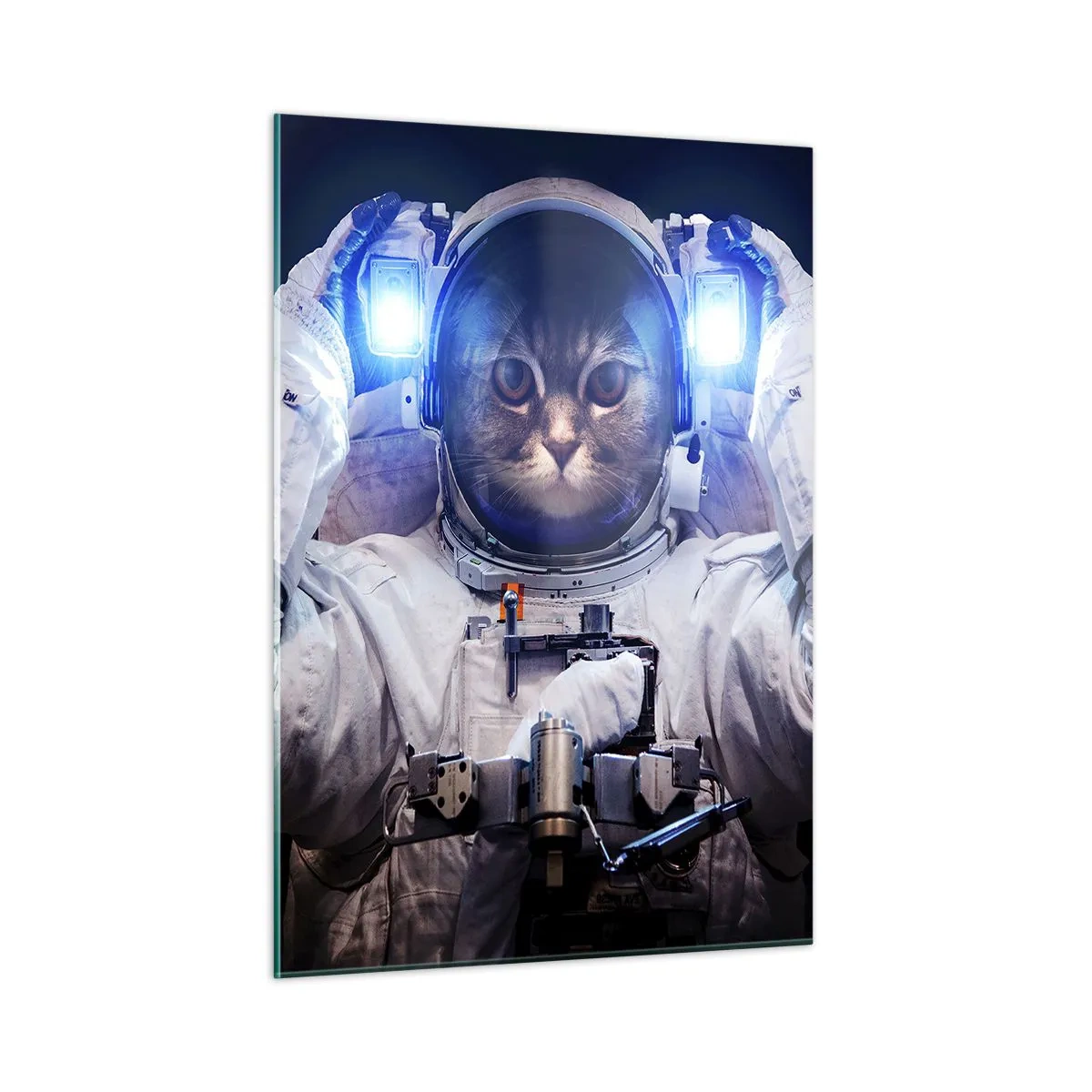 Impression sur verre - Image sur verre - Un cosmonaute à tête de chat dans l'espace - 50x70cm - Houston, vous avez un problème - Décoration murale moderne pour le salon et la chambre ARTTOR
