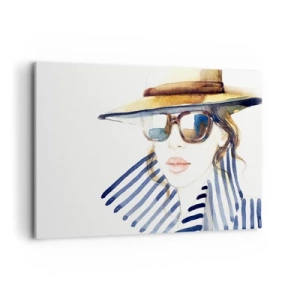 Impression sur toile - Image sur toile - Portrait d'une femme portant un chapeau et des lunettes de soleil - 120x80cm - La Floride vous souhaite la bienvenue ! - Décoration murale moderne pour le salon et la chambre ARTTOR