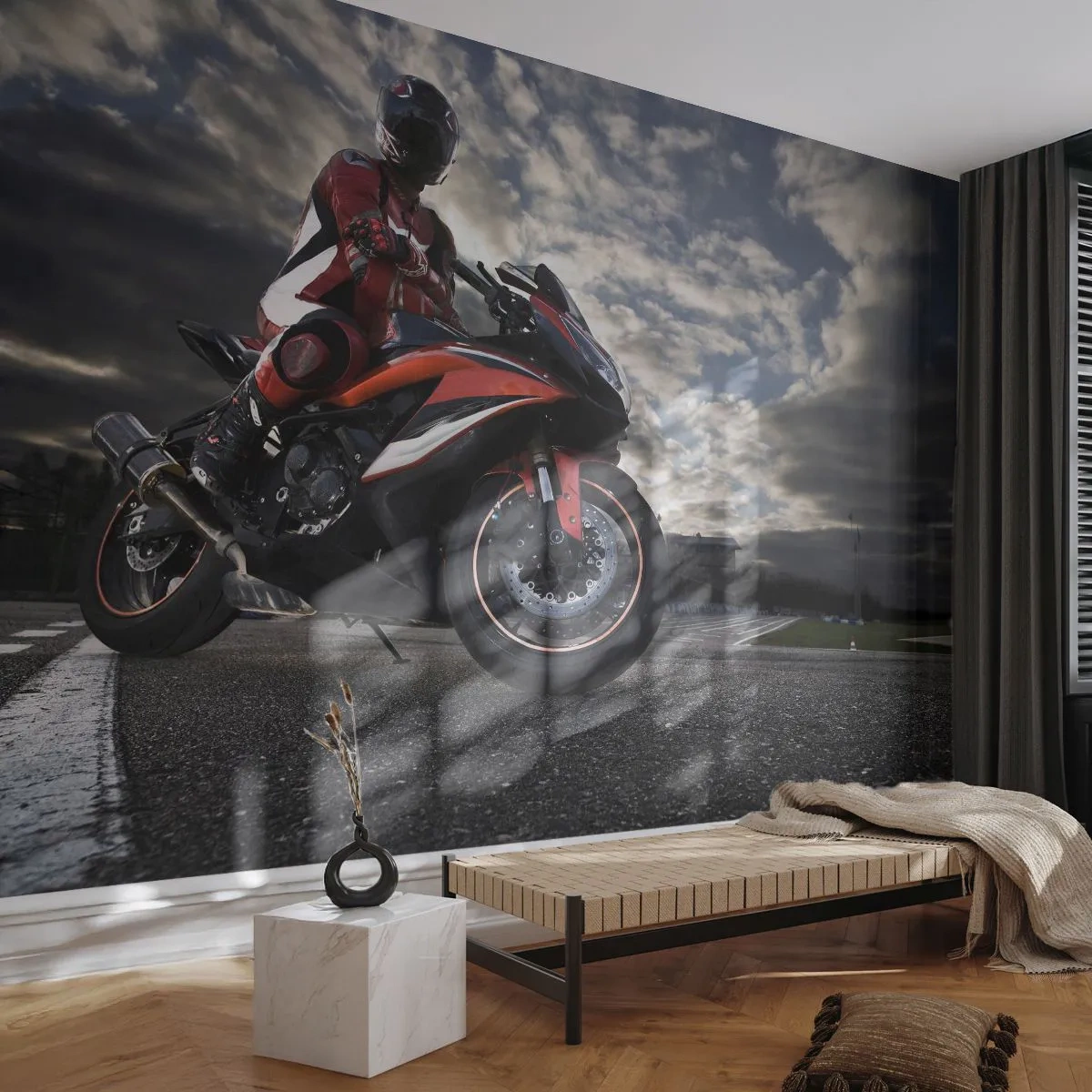 Papier Peint Photo Premium Canvas - Cavalier noir - Automobile, Moto, Course - 300x210 cm