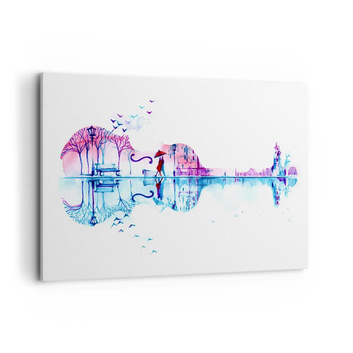 Impression sur toile - Image sur toile - Silhouette de ville en forme de violon aux couleurs aquarelles - 120x80cm - Je vous apporterai de cantiques de pluie - Décoration murale moderne pour le salon et la chambre ARTTOR